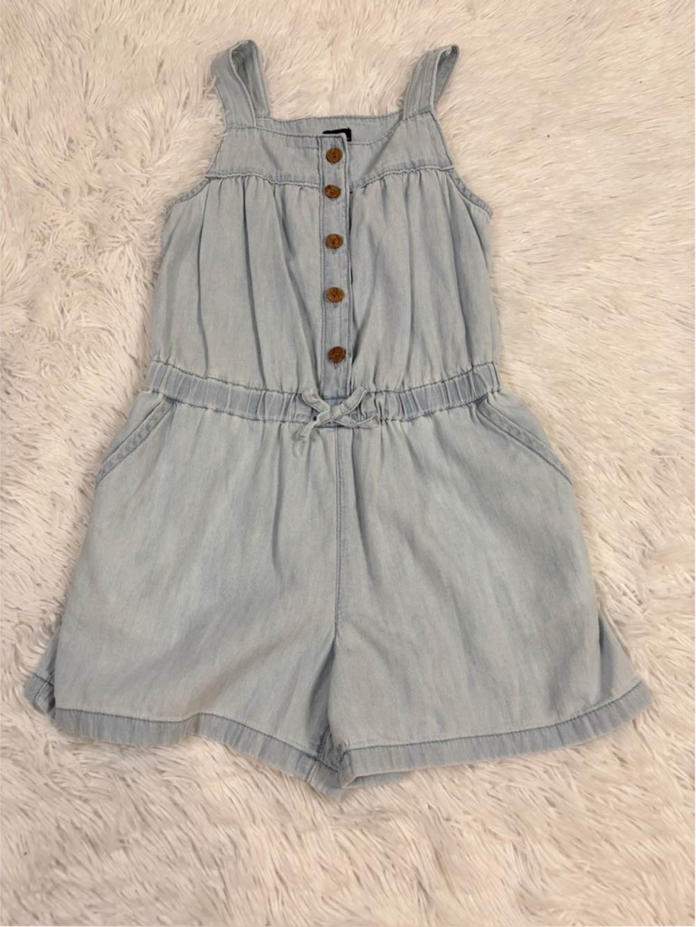 Gap girls sleeveless chambray Romper with Button Front light blue